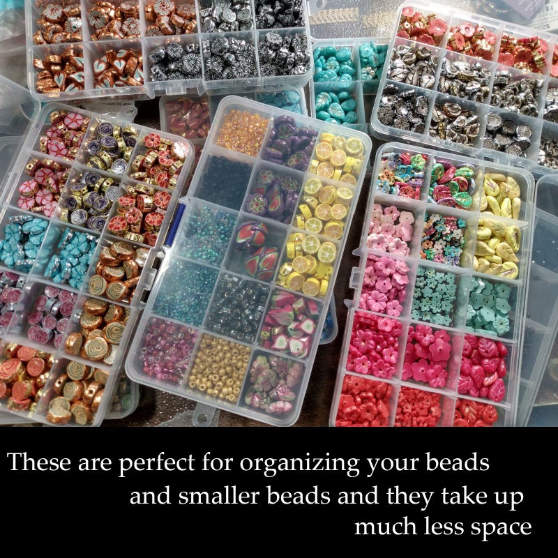 KINJOEK 10 Pack 15 Grids Plastic Bead Organizer Containers Storage, Adjustable Dividers Diamond Jewelry Craft Painting Storage Case, Clear Small Fishing Tackle Box for Sewing Cross Stitch Accessories - Image 3